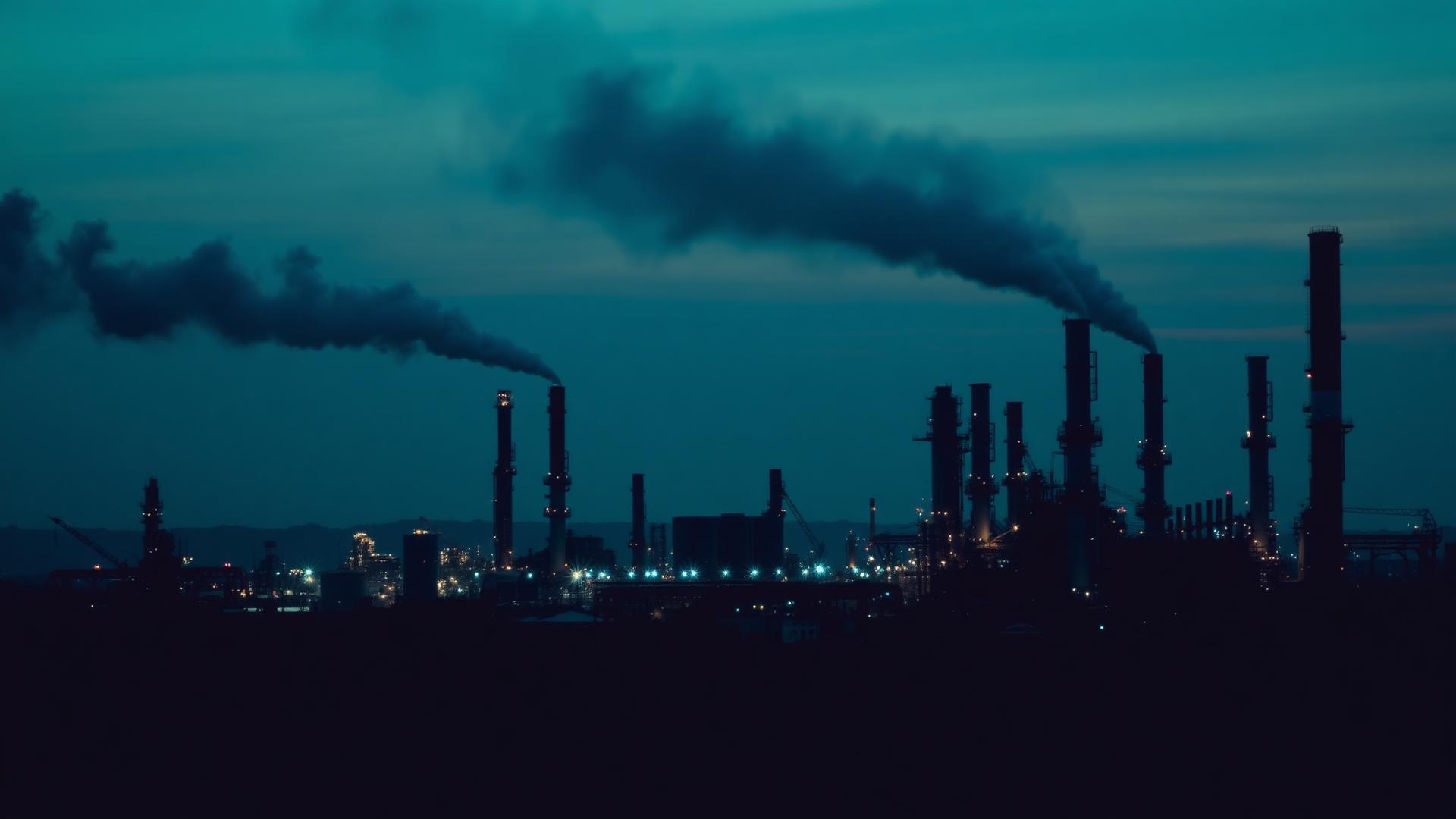 Industrial oil refinery at dusk
